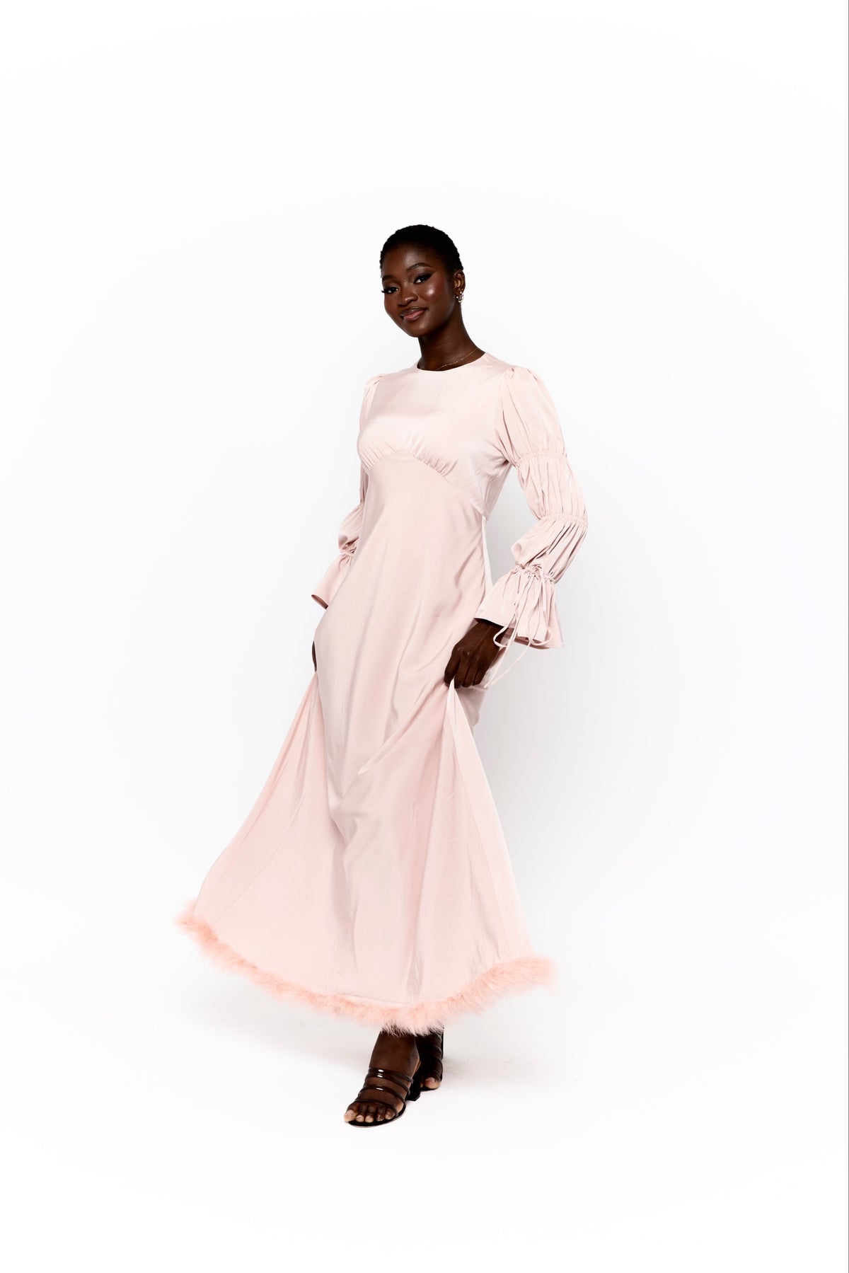 Blush maxi dress with sleeves sales