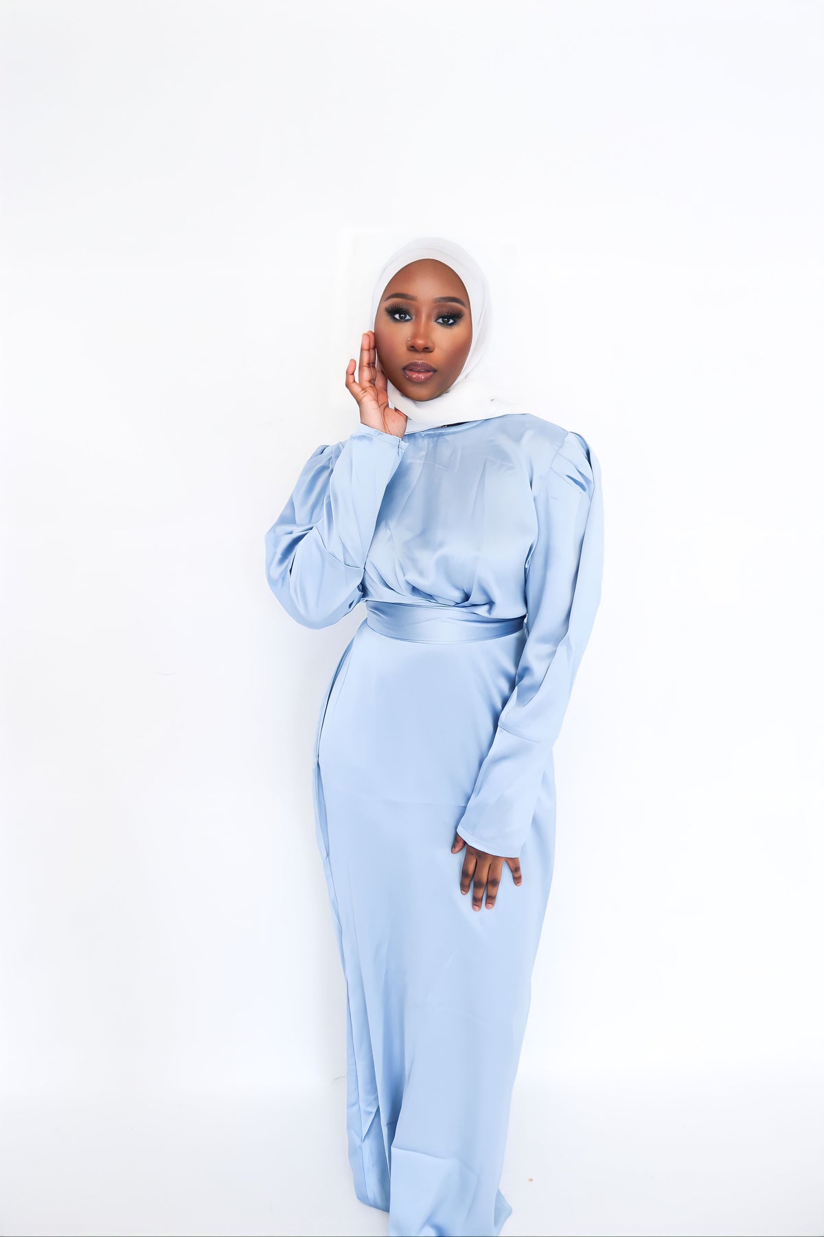 Light Blue Modest Satin Dress Modest Bella Light Blue Modest Satin Dress Modest Bella