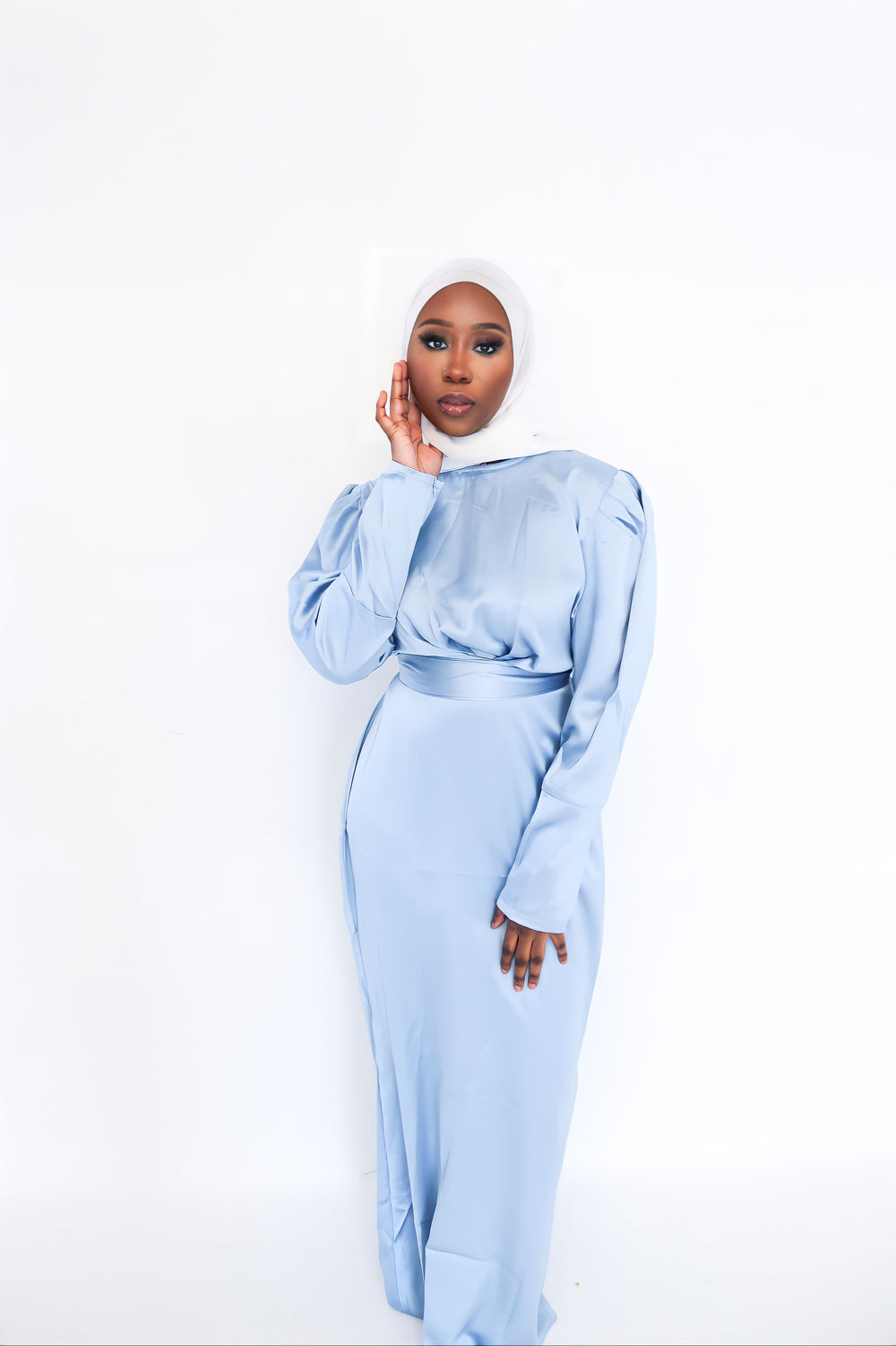 Light Blue Modest Satin Dress – Modest Bella