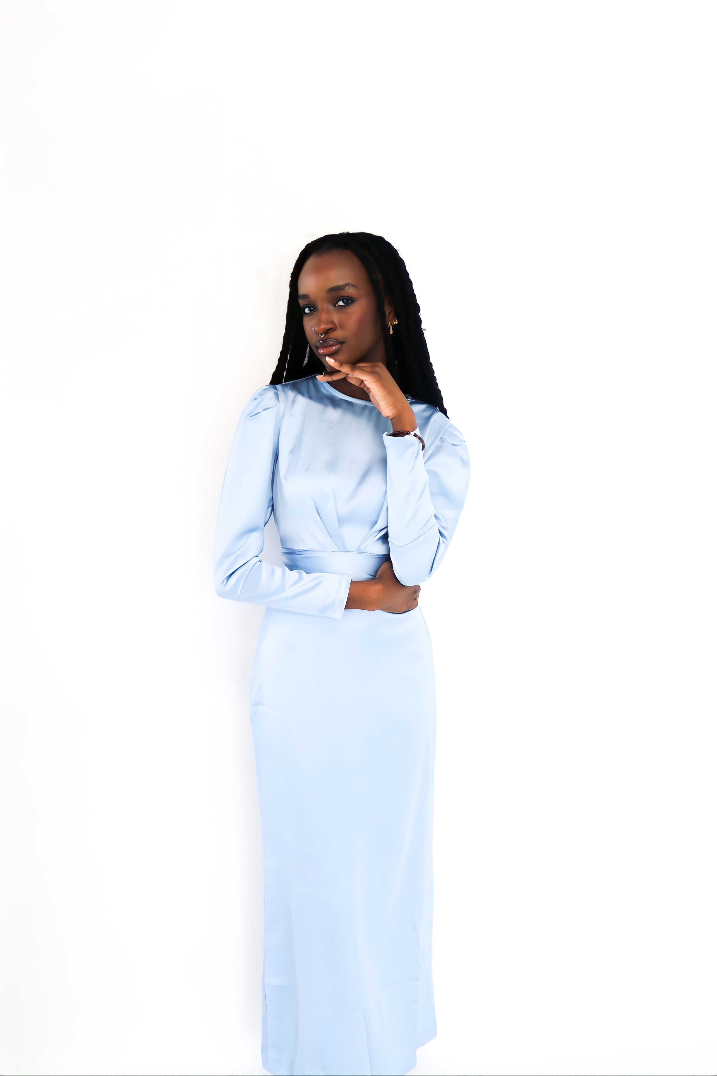 Light Blue Modest Satin Dress Modest Bella Light Blue Modest Satin Dress Modest Bella